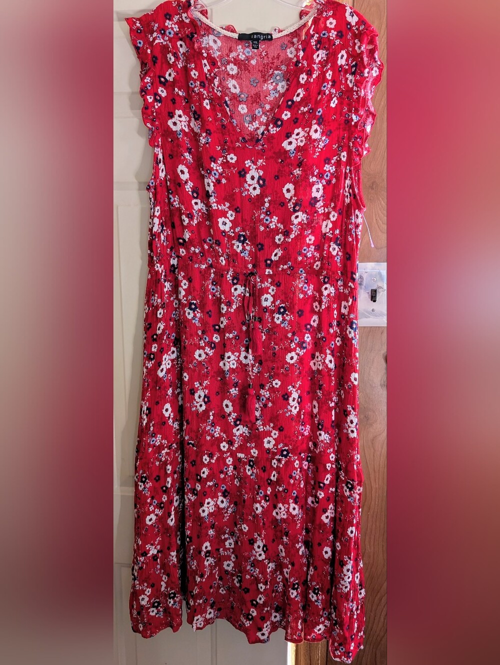 Signature by Sangria Red Floral V-Neck Maxi Dress Sz XXL